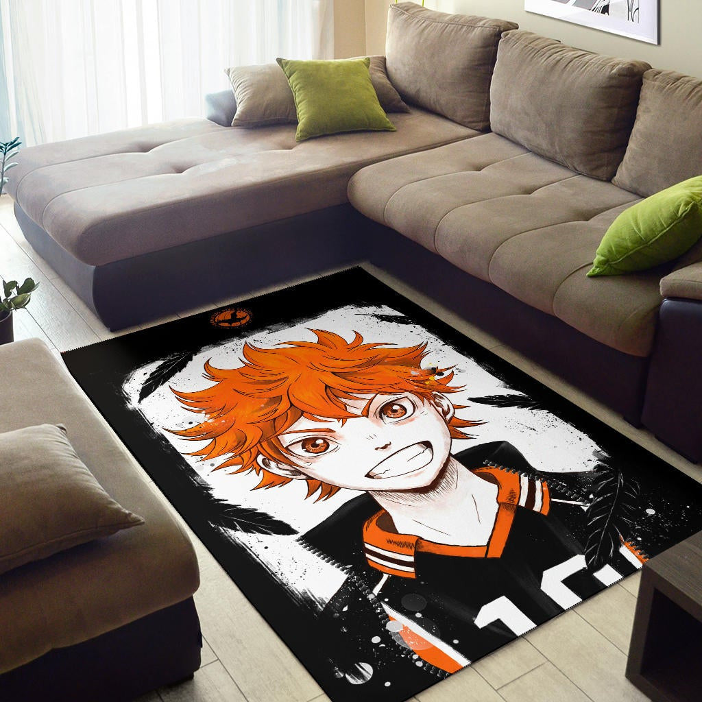 Haikyuu Anime Area Rug - Shouyou Hinata 10 High School Raven Black Orange  Rugs Home Decor