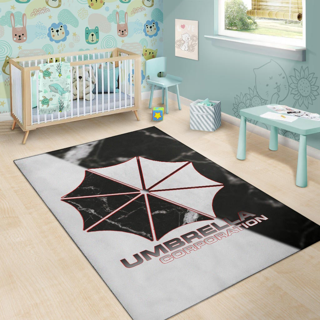 Resident Evil Game Area Rug - Umbrella Corp Symbol Black White Yin And Yang Rugs Home Decor