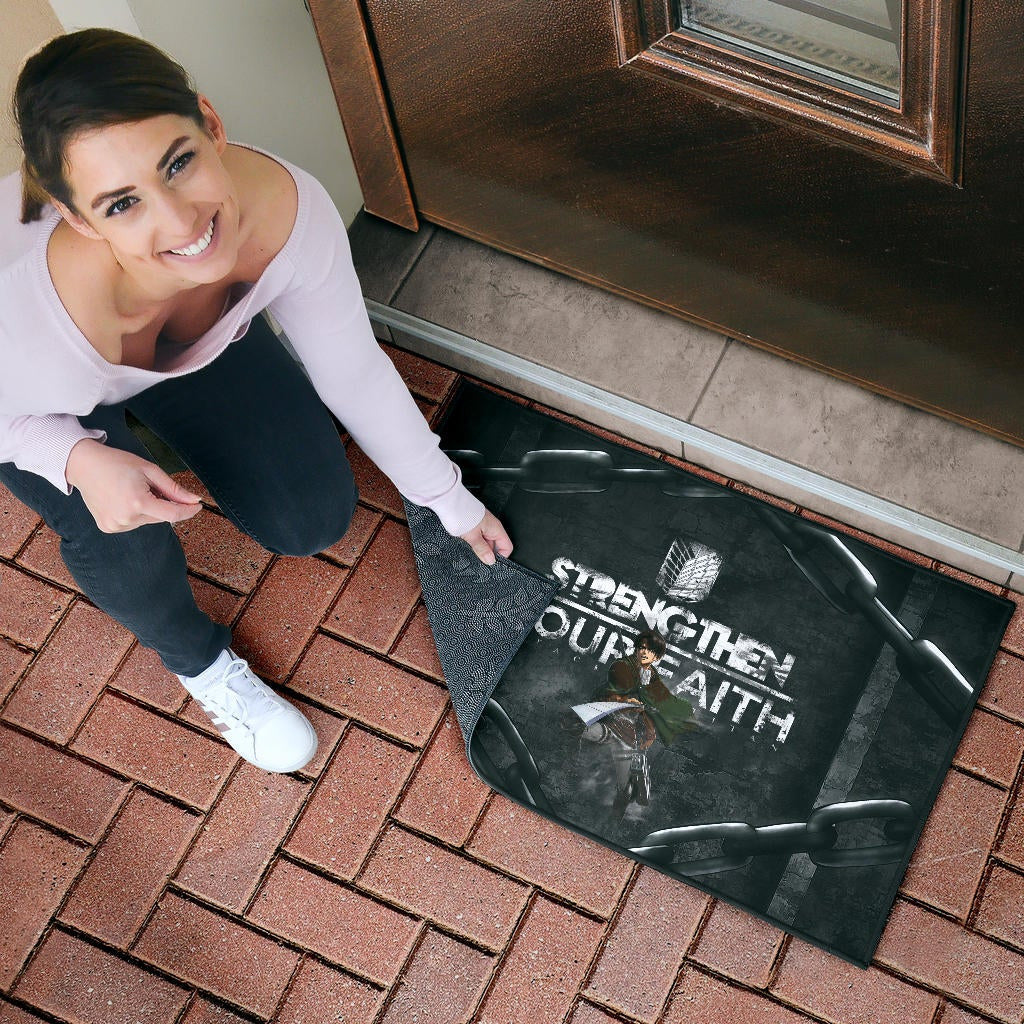 Attack On Titan Anime Door Mat - Levi Fighting Strengthen Your Faith Chains Door Mat Home Decor