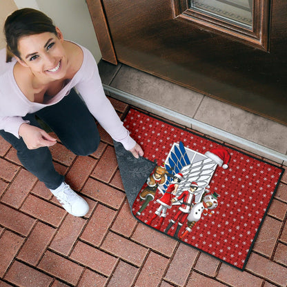 Attack On Titan Anime Door Mat - AOT Merry Christmas Outfit Santa Snowman Reindeer Door Mat