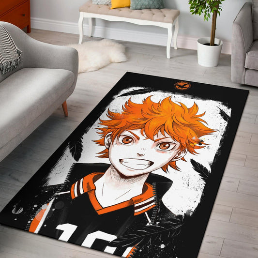 Haikyuu Anime Area Rug - Shouyou Hinata 10 High School Raven Black Orange  Rugs Home Decor