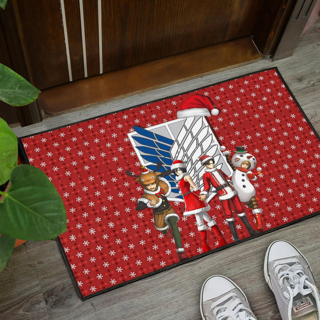 Attack On Titan Anime Door Mat - AOT Merry Christmas Outfit Santa Snowman Reindeer Door Mat