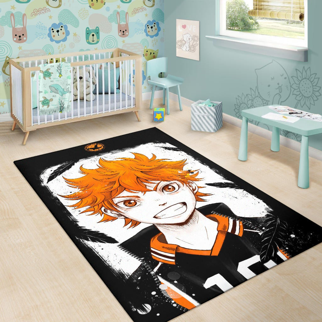 Haikyuu Anime Area Rug - Shouyou Hinata 10 High School Raven Black Orange  Rugs Home Decor
