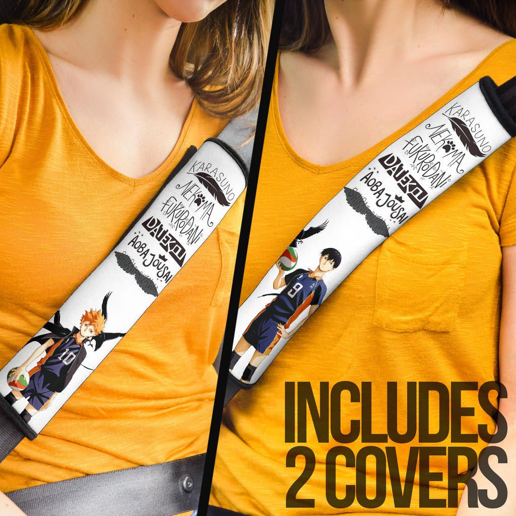 Haikyuu Anime Seat Belt Covers - Hinata And Kageyama Karasuno Team Text Belt Covers