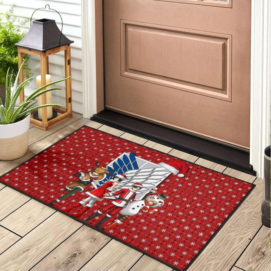 Attack On Titan Anime Door Mat - AOT Merry Christmas Outfit Santa Snowman Reindeer Door Mat