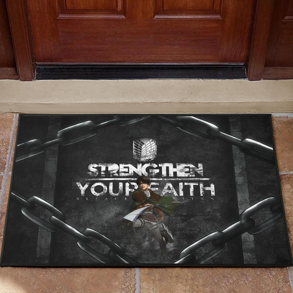Attack On Titan Anime Door Mat - Levi Fighting Strengthen Your Faith Chains Door Mat Home Decor