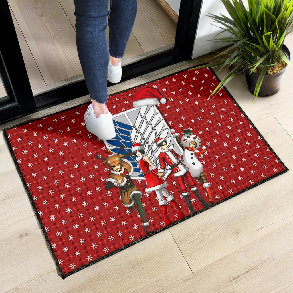 Attack On Titan Anime Door Mat - AOT Merry Christmas Outfit Santa Snowman Reindeer Door Mat