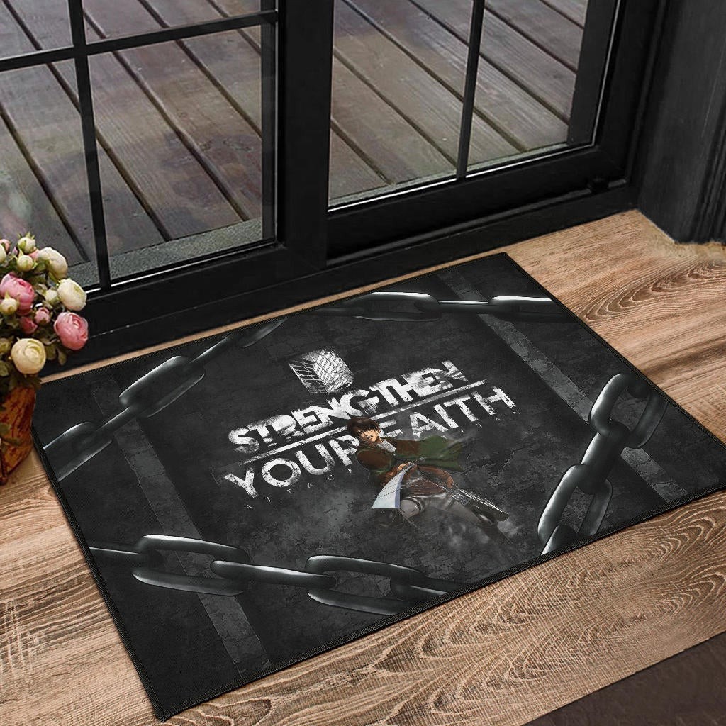 Attack On Titan Anime Door Mat - Levi Fighting Strengthen Your Faith Chains Door Mat Home Decor