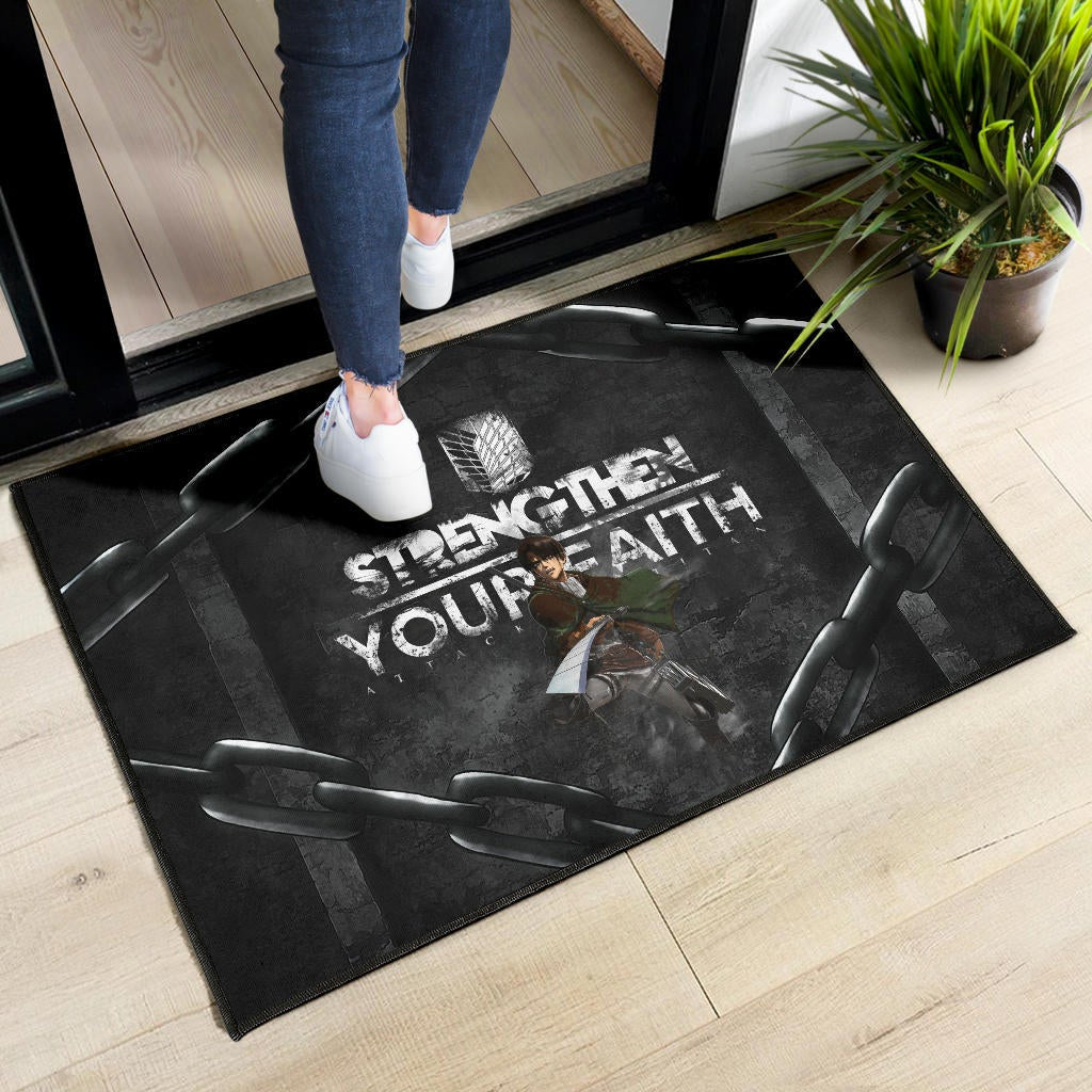 Attack On Titan Anime Door Mat - Levi Fighting Strengthen Your Faith Chains Door Mat Home Decor
