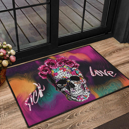Valentine Door Mat - Mosaic Skull Wearing Rose Crown Sick Love Door Mat Home Decor