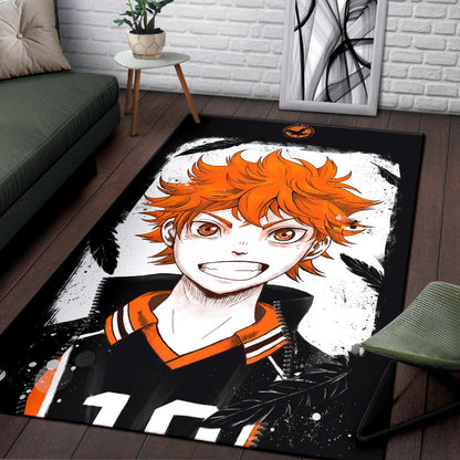 Haikyuu Anime Area Rug - Shouyou Hinata 10 High School Raven Black Orange  Rugs Home Decor