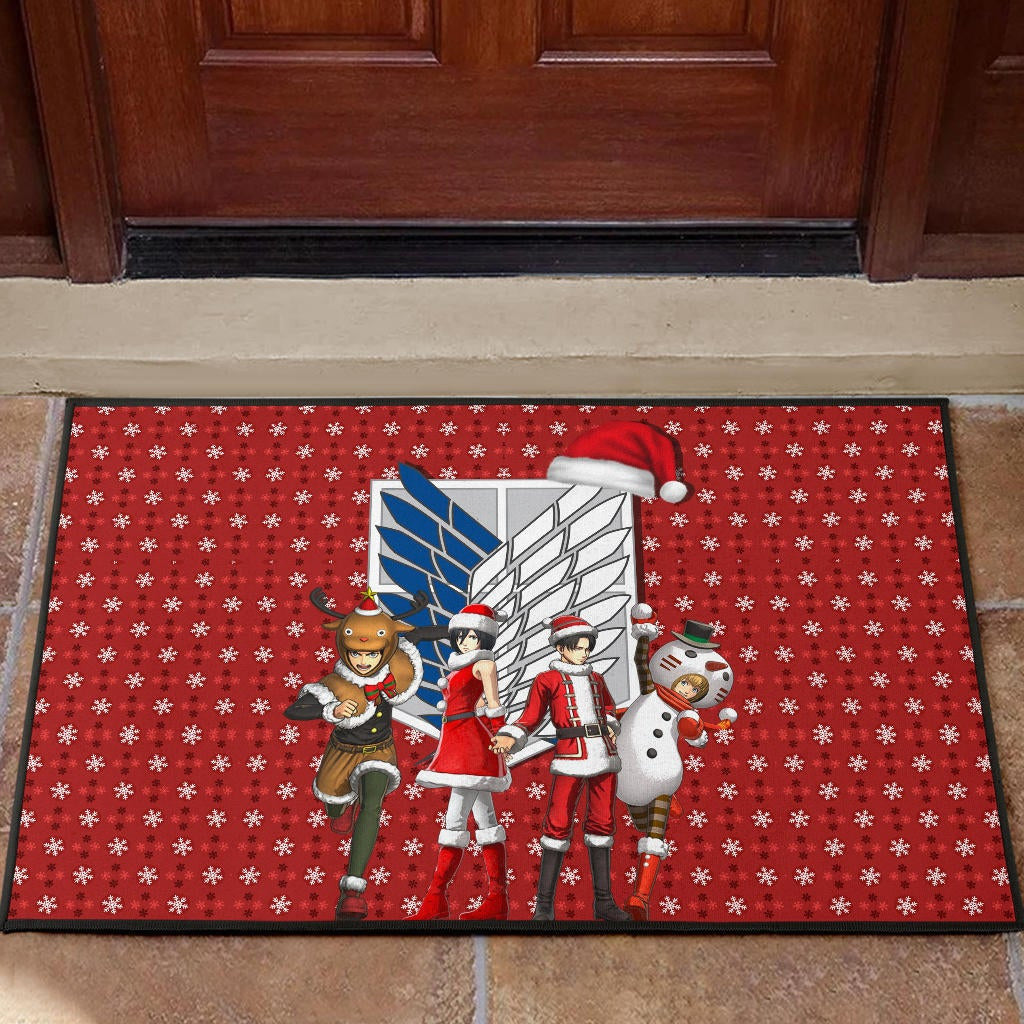 Attack On Titan Anime Door Mat - AOT Merry Christmas Outfit Santa Snowman Reindeer Door Mat