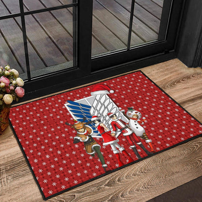 Attack On Titan Anime Door Mat - AOT Merry Christmas Outfit Santa Snowman Reindeer Door Mat