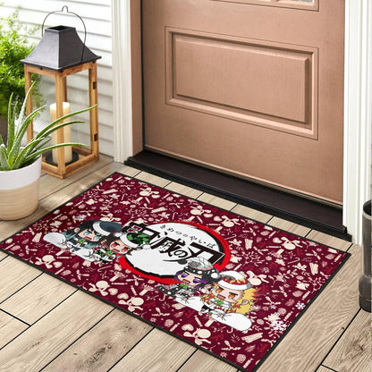 Demon Slayer Anime Door Mat - Tanjiro Nezuko Rengoku Muichiro Xmas Gift Christmas Symbol Red Door Mat Home Decor