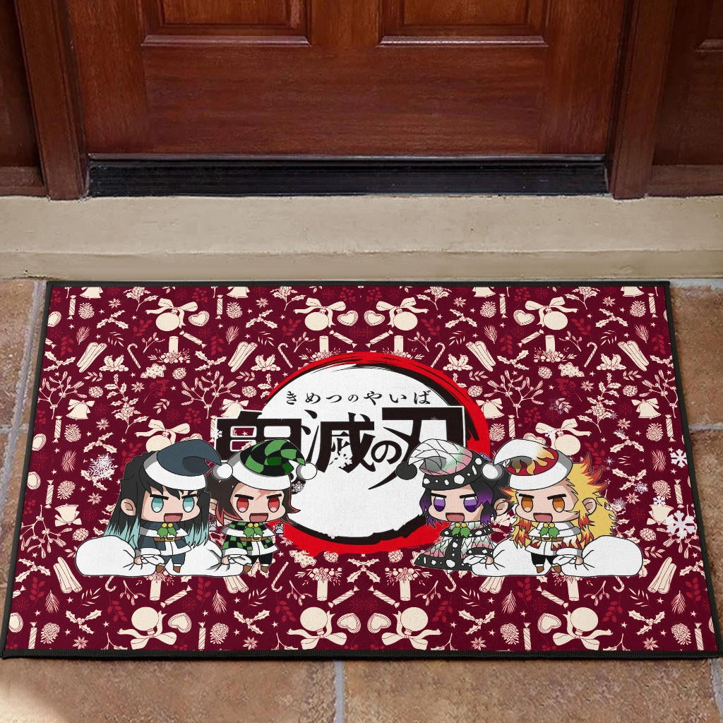 Demon Slayer Anime Door Mat - Tanjiro Nezuko Rengoku Muichiro Xmas Gift Christmas Symbol Red Door Mat Home Decor