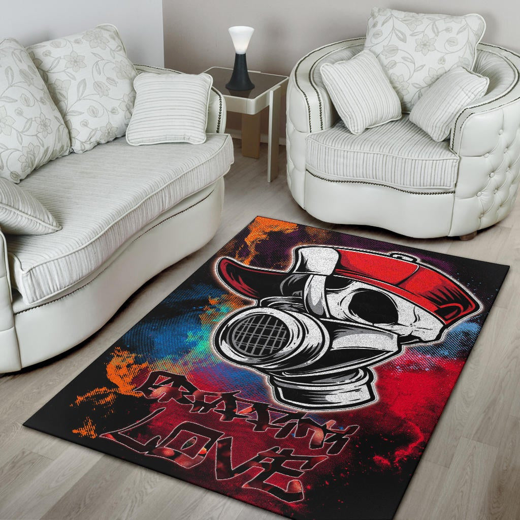 Skull Area Rug - Graffiti Love Skull Wearing Street Style Hat Rugs Home Decor