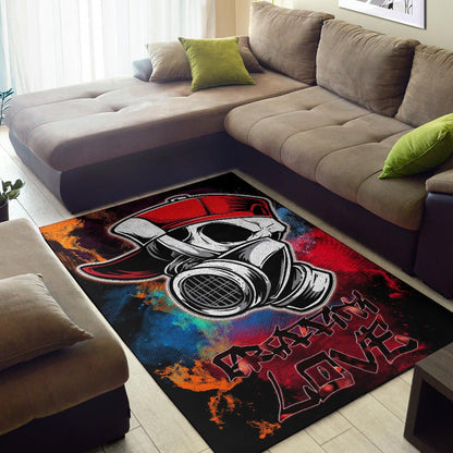 Skull Area Rug - Graffiti Love Skull Wearing Street Style Hat Rugs Home Decor