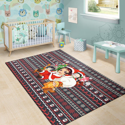 Demon Slayer Anime Area Rug - Merry Christmas Chibi Cosplay Santa Reindeer Xmas Gift Rugs Home Decor