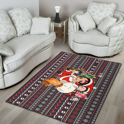 Demon Slayer Anime Area Rug - Merry Christmas Chibi Cosplay Santa Reindeer Xmas Gift Rugs Home Decor