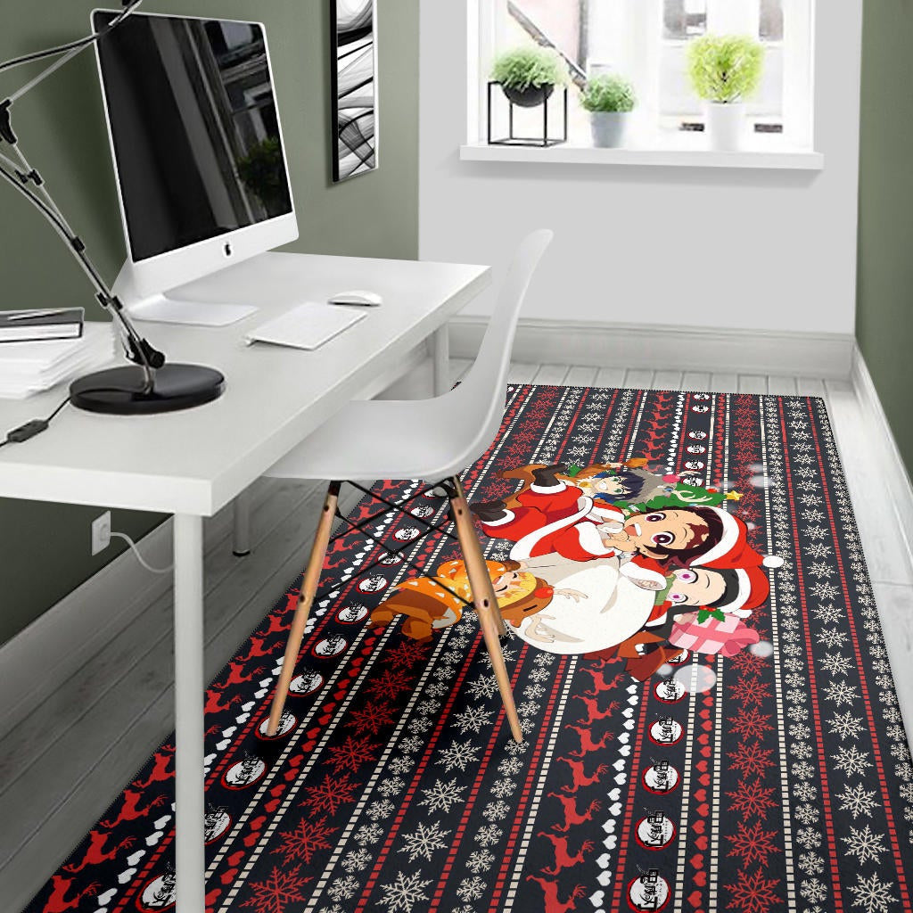 Demon Slayer Anime Area Rug - Merry Christmas Chibi Cosplay Santa Reindeer Xmas Gift Rugs Home Decor