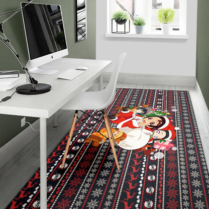 Demon Slayer Anime Area Rug - Merry Christmas Chibi Cosplay Santa Reindeer Xmas Gift Rugs Home Decor