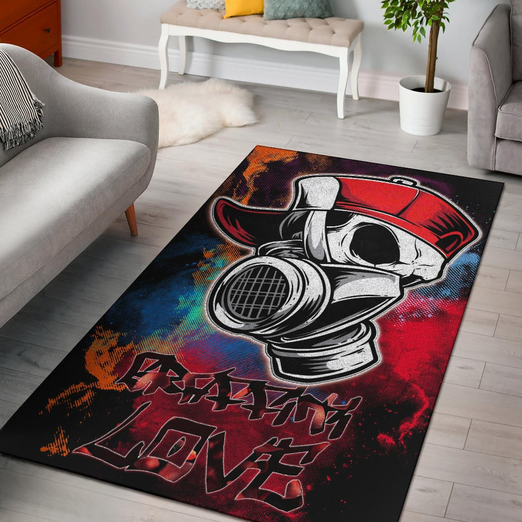 Skull Area Rug - Graffiti Love Skull Wearing Street Style Hat Rugs Home Decor