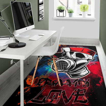 Skull Area Rug - Graffiti Love Skull Wearing Street Style Hat Rugs Home Decor