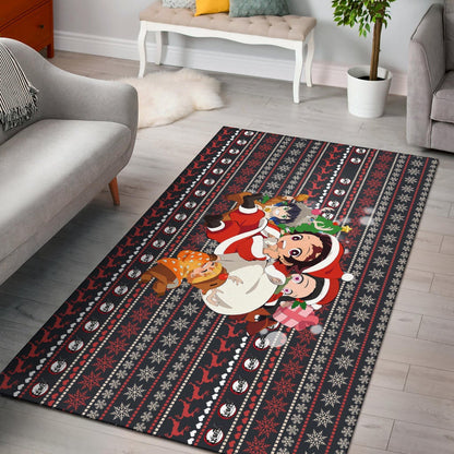 Demon Slayer Anime Area Rug - Merry Christmas Chibi Cosplay Santa Reindeer Xmas Gift Rugs Home Decor