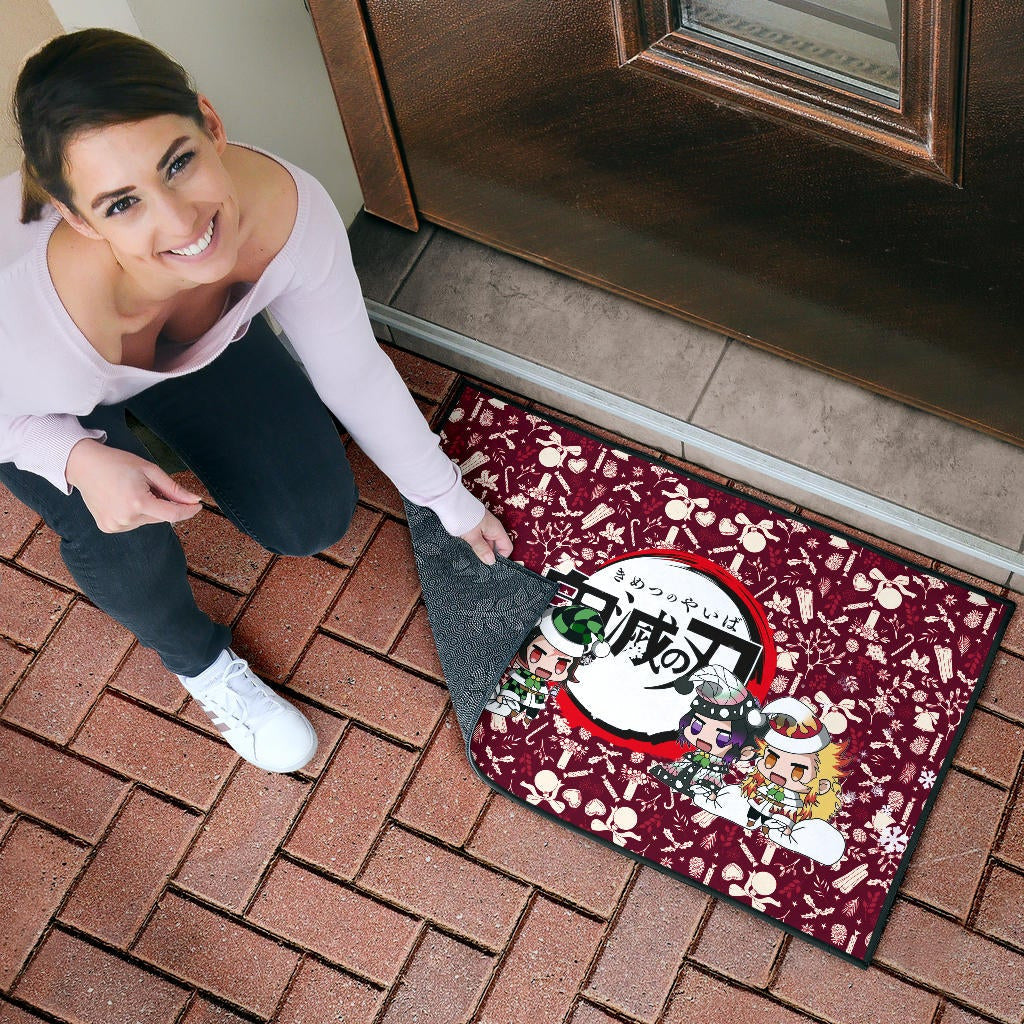 Demon Slayer Anime Door Mat - Tanjiro Nezuko Rengoku Muichiro Xmas Gift Christmas Symbol Red Door Mat Home Decor