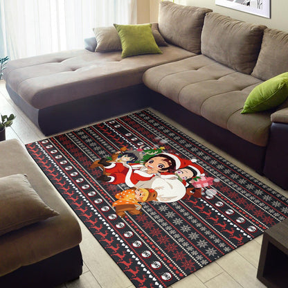 Demon Slayer Anime Area Rug - Merry Christmas Chibi Cosplay Santa Reindeer Xmas Gift Rugs Home Decor