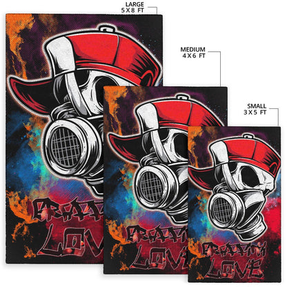 Skull Area Rug - Graffiti Love Skull Wearing Street Style Hat Rugs Home Decor