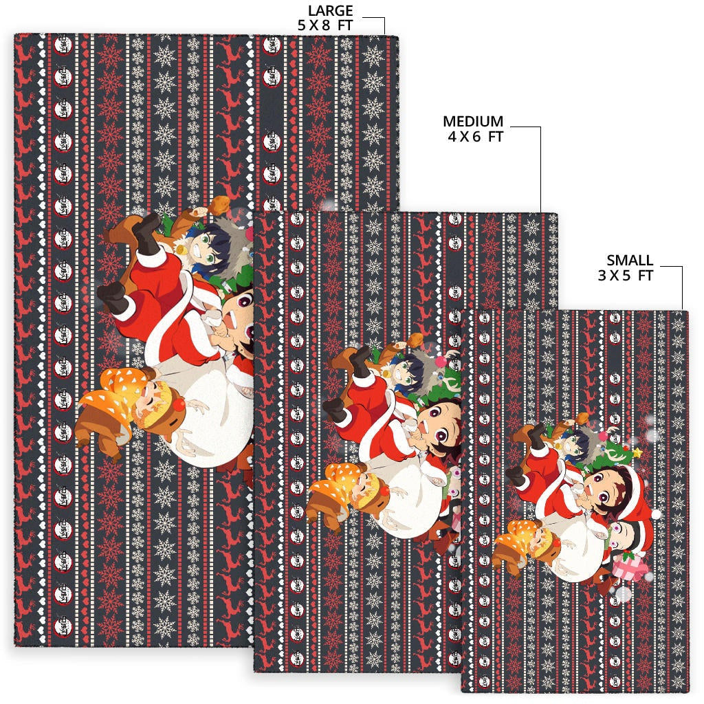 Demon Slayer Anime Area Rug - Merry Christmas Chibi Cosplay Santa Reindeer Xmas Gift Rugs Home Decor