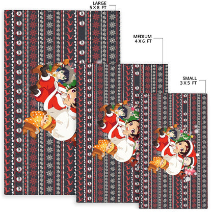Demon Slayer Anime Area Rug - Merry Christmas Chibi Cosplay Santa Reindeer Xmas Gift Rugs Home Decor