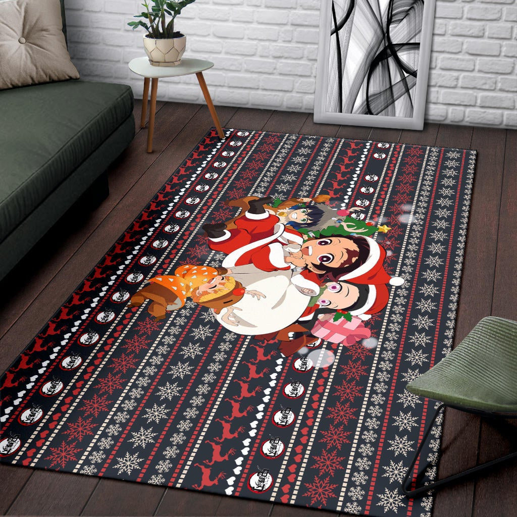 Demon Slayer Anime Area Rug - Merry Christmas Chibi Cosplay Santa Reindeer Xmas Gift Rugs Home Decor