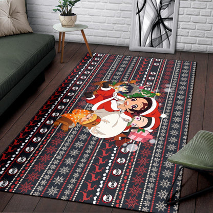 Demon Slayer Anime Area Rug - Merry Christmas Chibi Cosplay Santa Reindeer Xmas Gift Rugs Home Decor