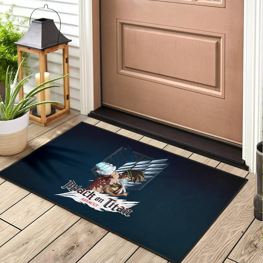 Attack On Titan Anime Door Mat - Eren Titan Punch And Eren Human Metal Wings Of Freedom Door Mat Home Decor
