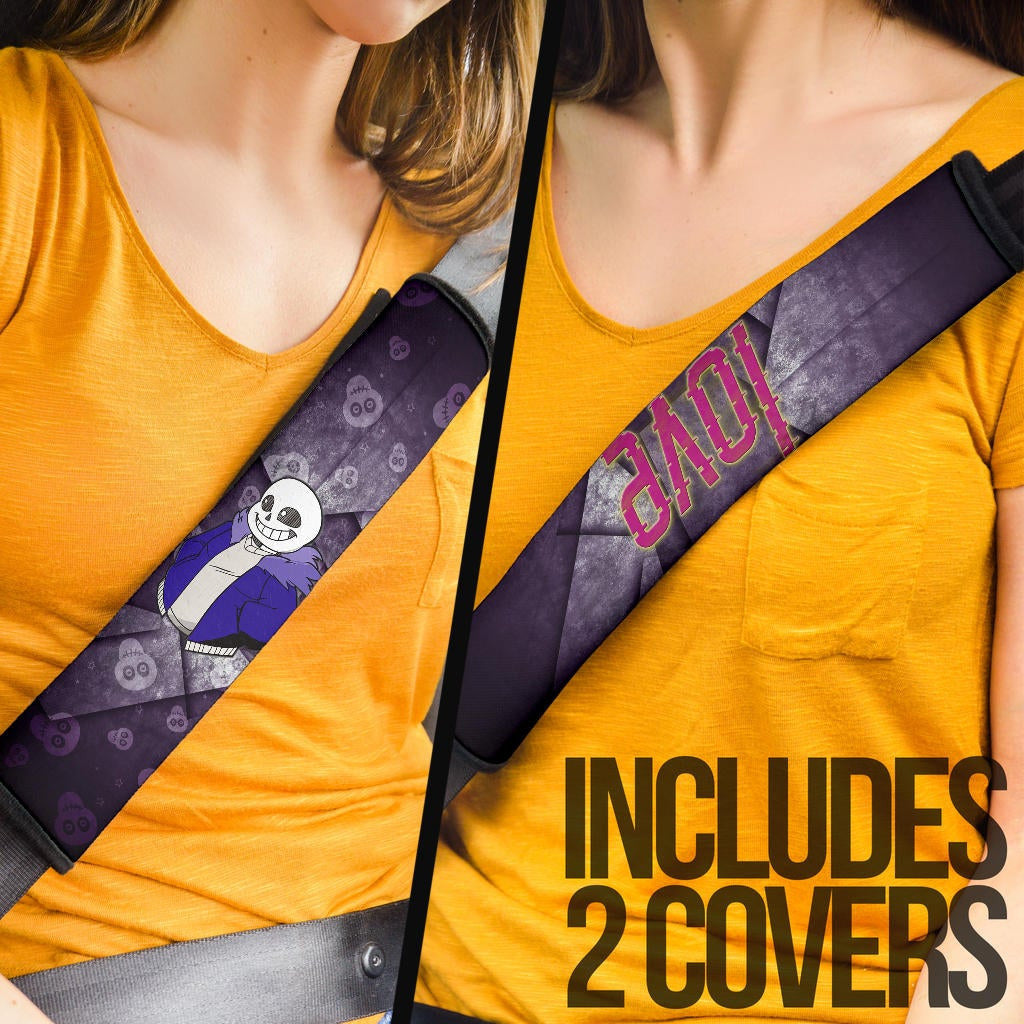 Skull Seat Belt Covers - Love Sans Wearing Blue Winter Clothes Skull Patterns Belt Covers NT112405