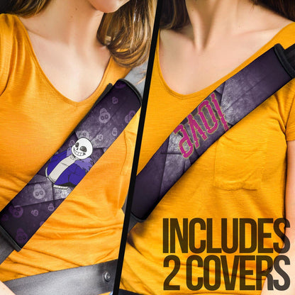Skull Seat Belt Covers - Love Sans Wearing Blue Winter Clothes Skull Patterns Belt Covers NT112405
