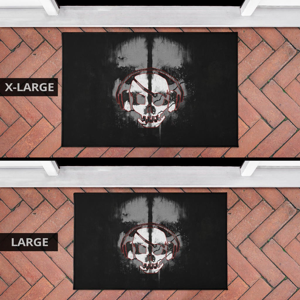 Skull Door Mat - Horror Pirate Skull Wear Headphone Black White Door Mat