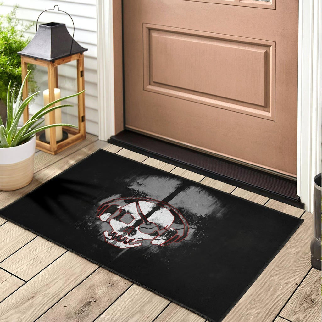 Skull Door Mat - Horror Pirate Skull Wear Headphone Black White Door Mat