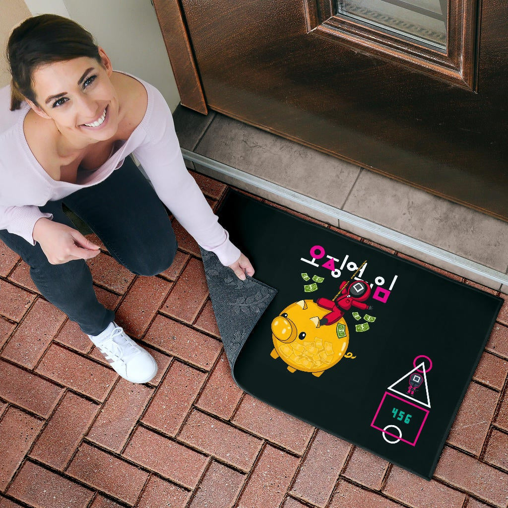 Squid Game Movie Door Mat - Squid Worker Swing Golden Pig Wrecking Ball Door Mat Home Decor