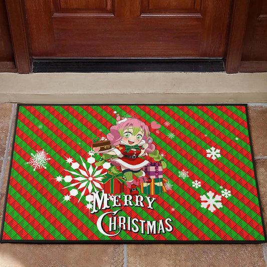 Demon Slayer Anime Door Mat - Merry Christmas Mitsuri Chibi Xmas Sweet Girl Door Mat Home Decor