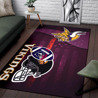Minnesota Vikings American Football Team Area Rug Viking Head Rugby Ball And Black Helmet Symbol Rugs Home Decor