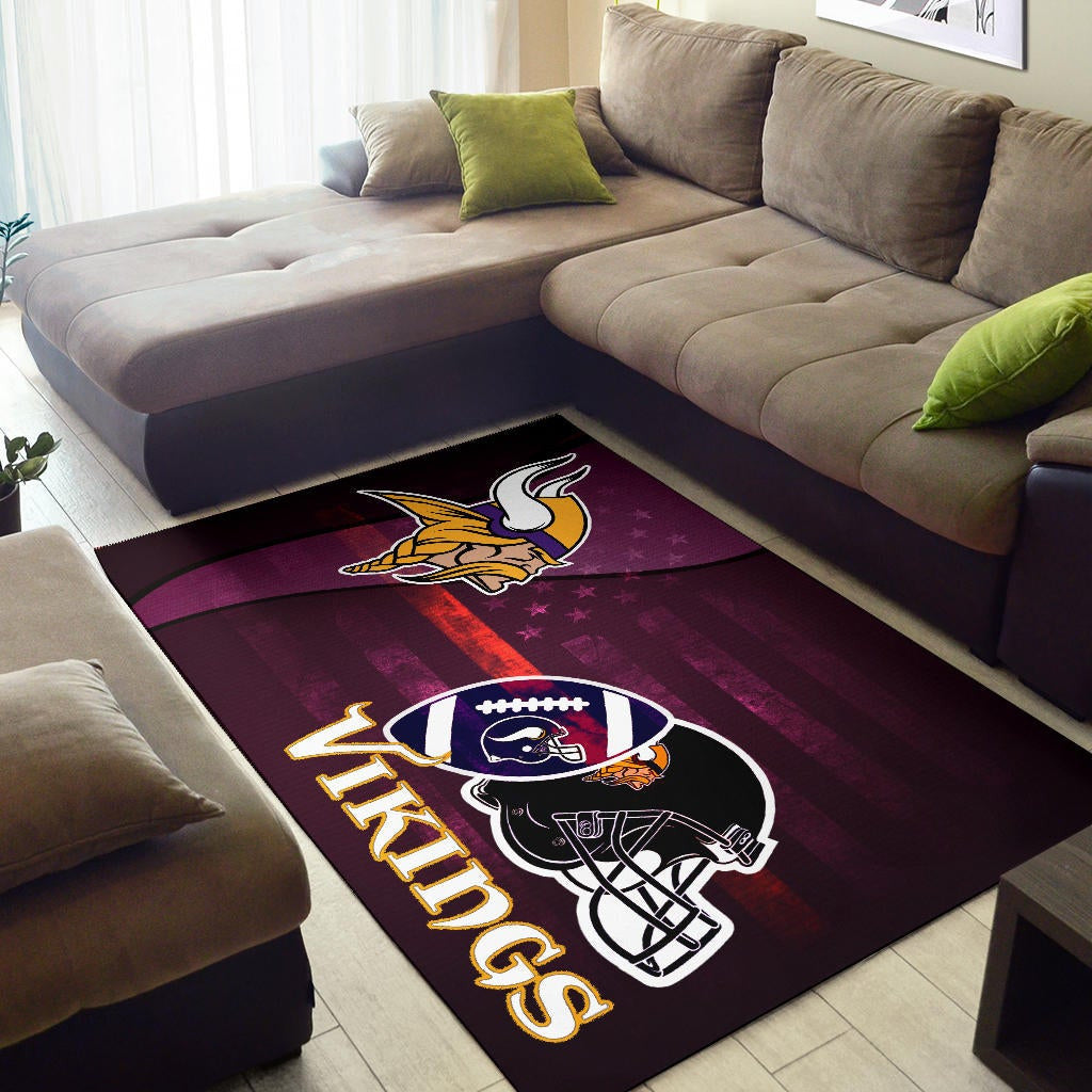 Minnesota Vikings American Football Team Area Rug Viking Head Rugby Ball And Black Helmet Symbol Rugs Home Decor