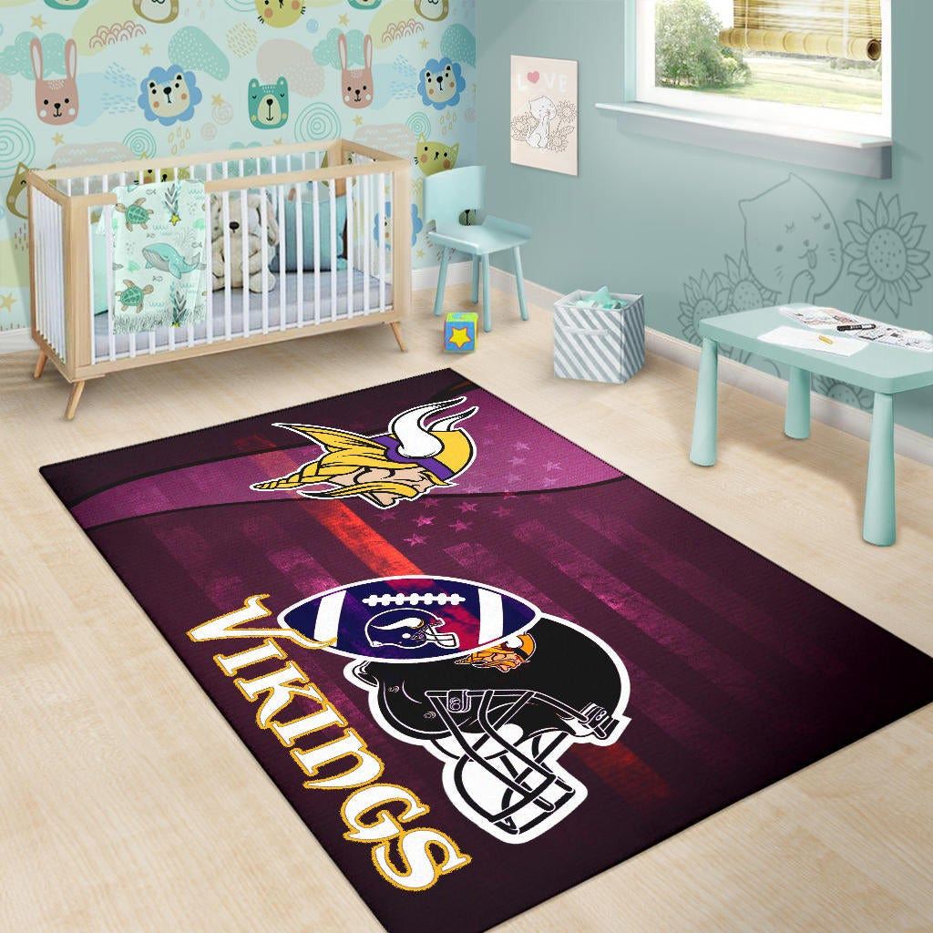 Minnesota Vikings American Football Team Area Rug Viking Head Rugby Ball And Black Helmet Symbol Rugs Home Decor