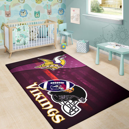Minnesota Vikings American Football Team Area Rug Viking Head Rugby Ball And Black Helmet Symbol Rugs Home Decor