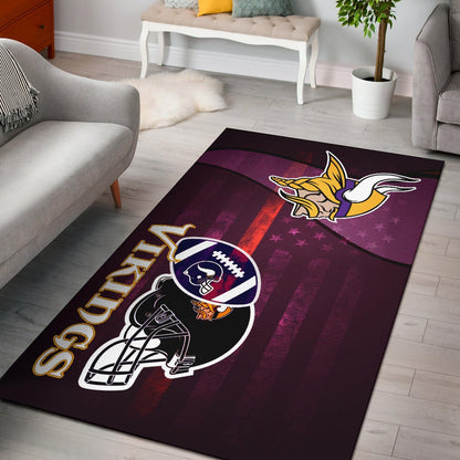 Minnesota Vikings American Football Team Area Rug Viking Head Rugby Ball And Black Helmet Symbol Rugs Home Decor