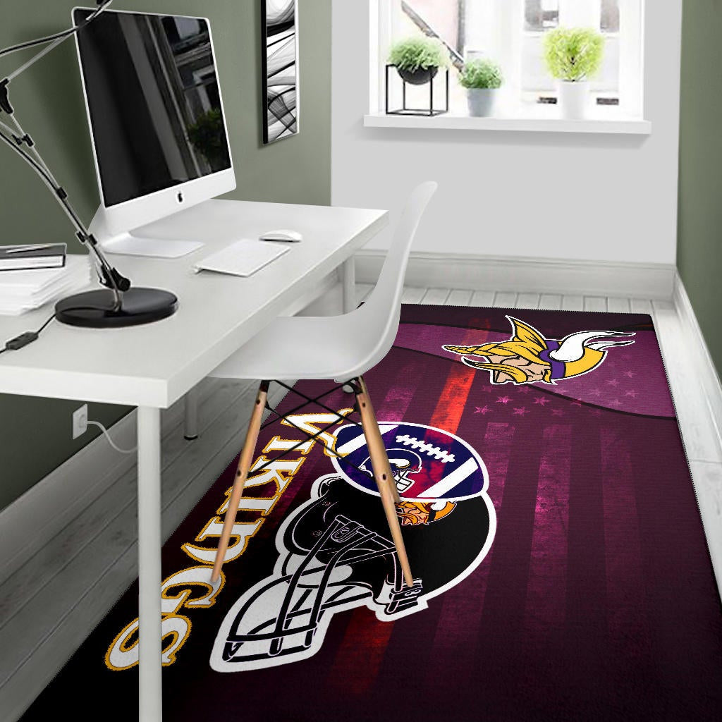Minnesota Vikings American Football Team Area Rug Viking Head Rugby Ball And Black Helmet Symbol Rugs Home Decor