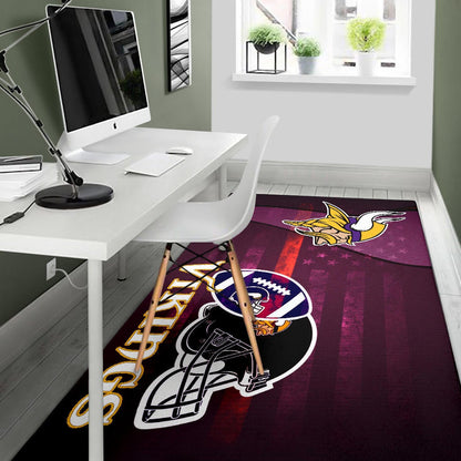 Minnesota Vikings American Football Team Area Rug Viking Head Rugby Ball And Black Helmet Symbol Rugs Home Decor