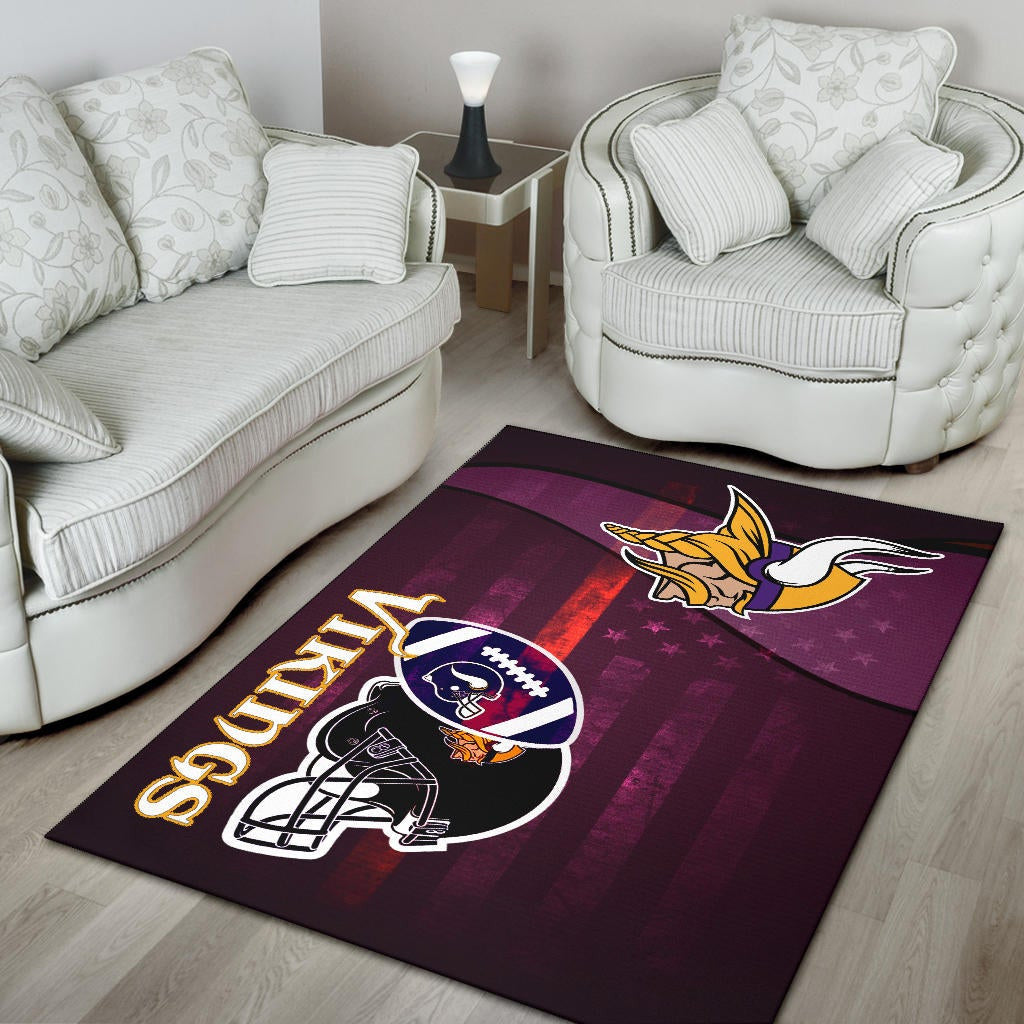 Minnesota Vikings American Football Team Area Rug Viking Head Rugby Ball And Black Helmet Symbol Rugs Home Decor